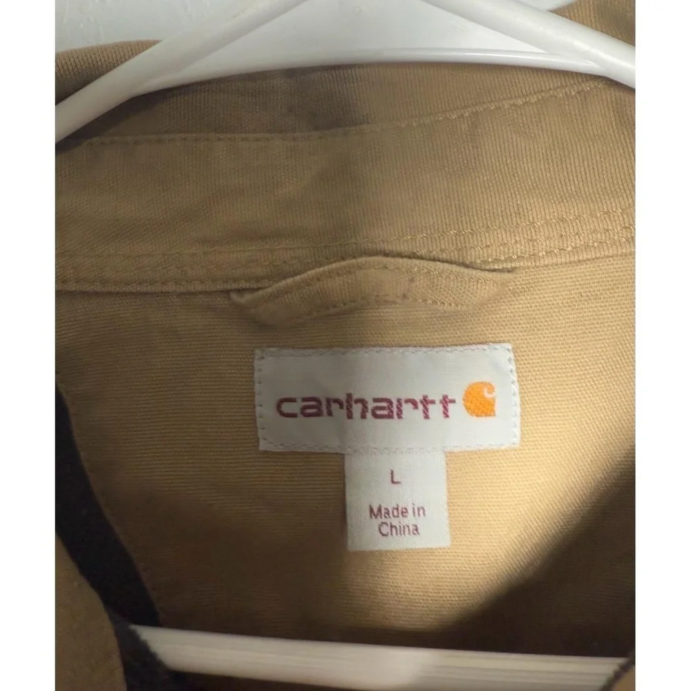 Carhartt Work Jacket Mens Size L Tan Chore Coat Button Front Rugged
